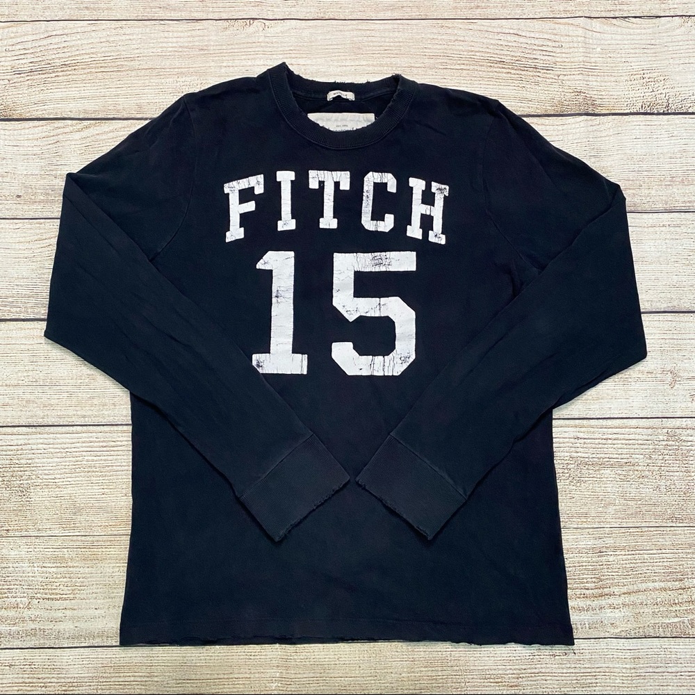 Abercrombie & Fitch Muscle Distressed Logo Shirt Long Sleeve Blue Men's Large